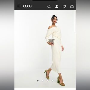 Asymmetrical ribbed midi sweater with fallen shoulder